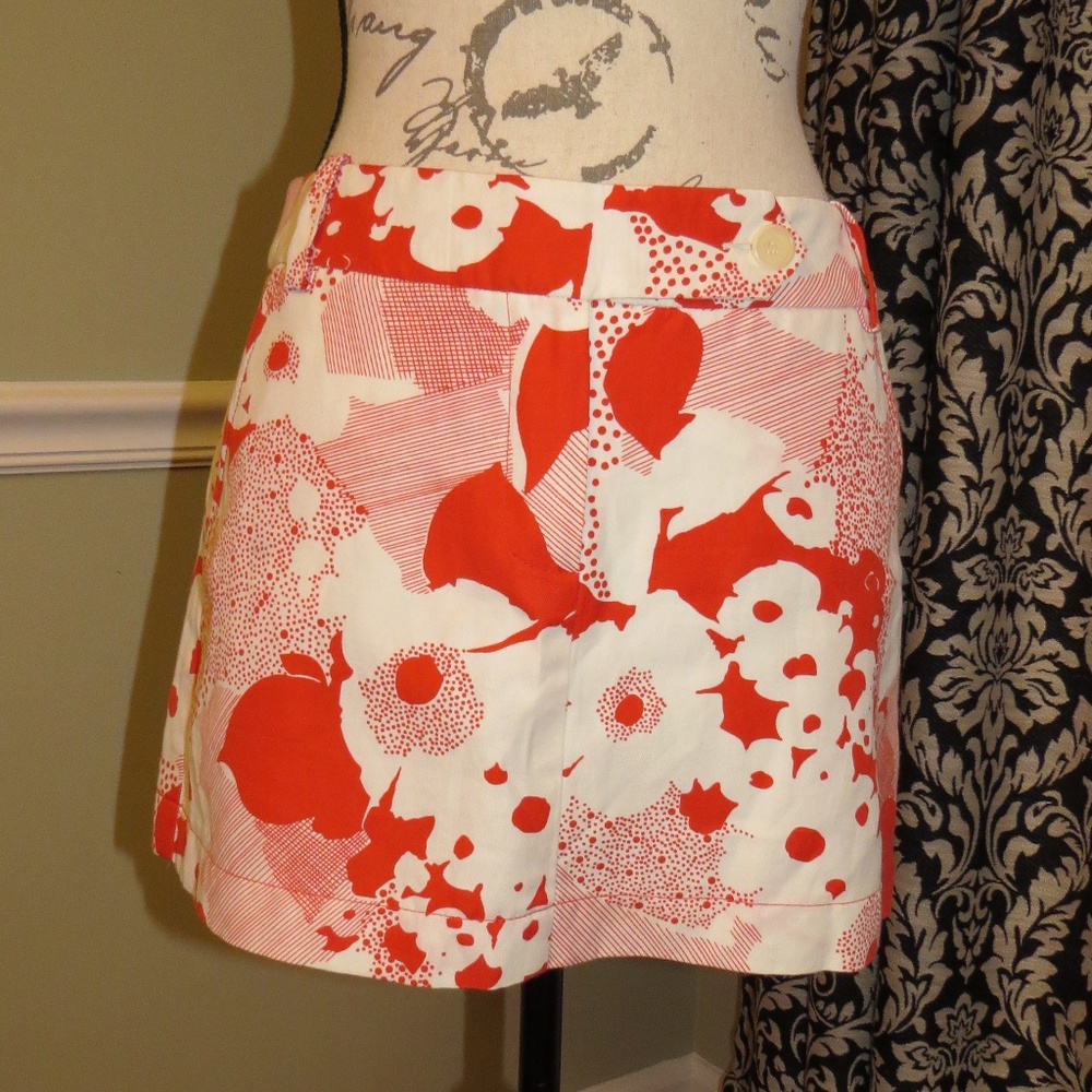 Trina Turk White and Red Floral Mini Skirt